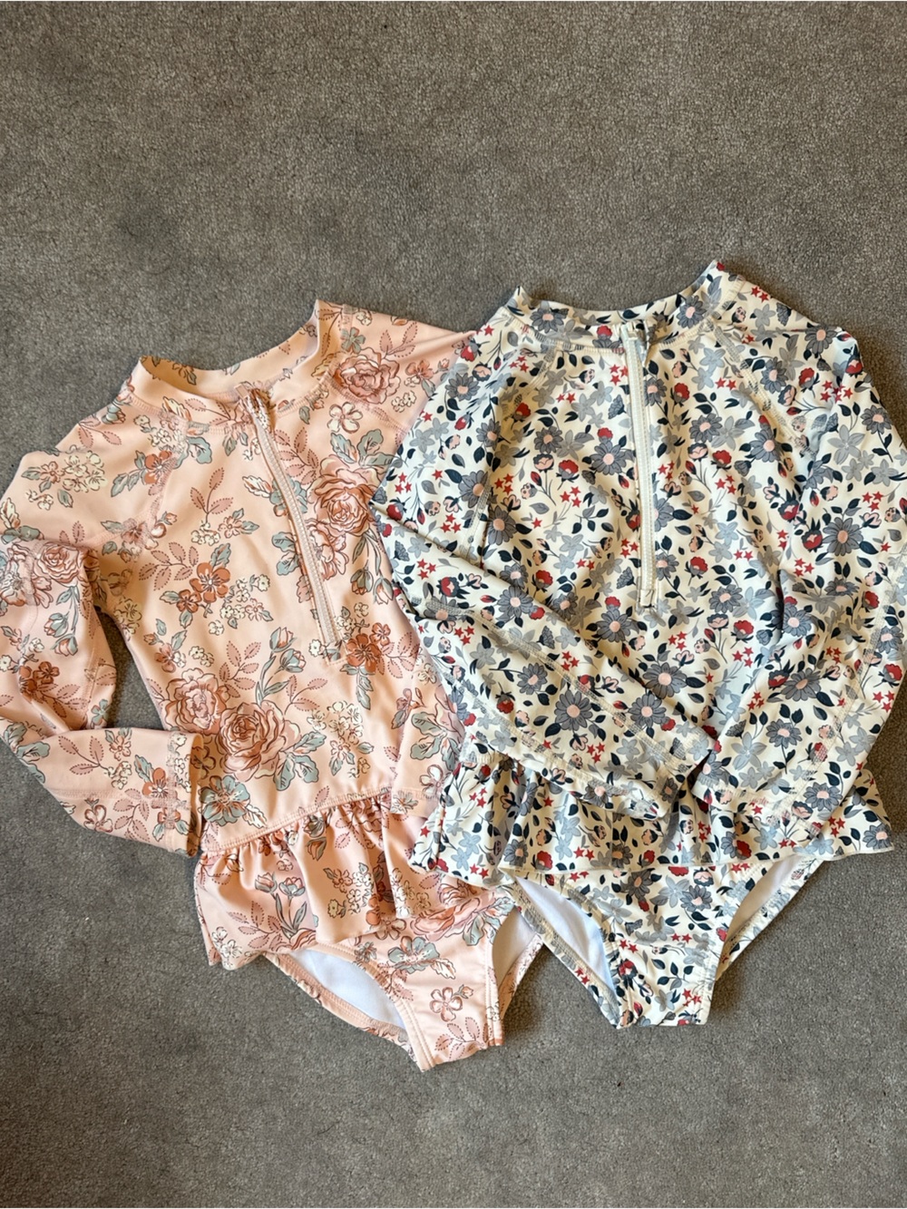 Girls Long-Sleeve Floral One-Piece Swimsuits